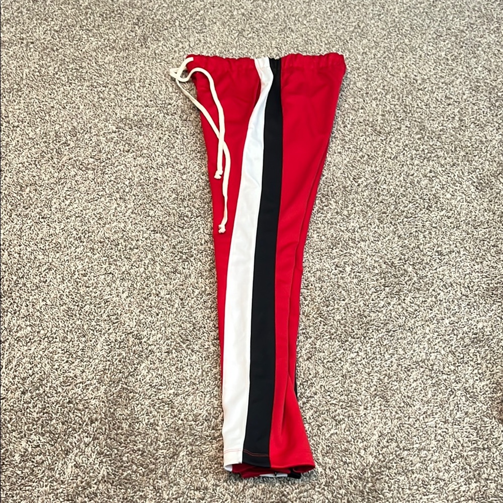 EPTM. Red and Black Joggers with Bold White Stripe